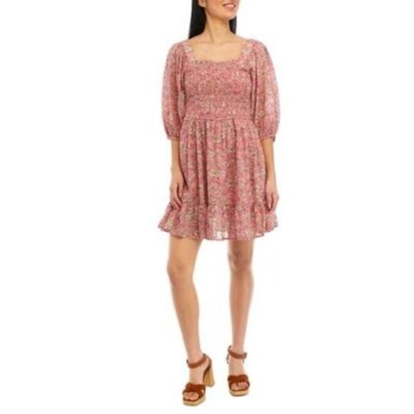 NWT Jessica Simpson Women's Printed Smocked Dress in Dots & Roses, Size Small - Picture 4 of 7